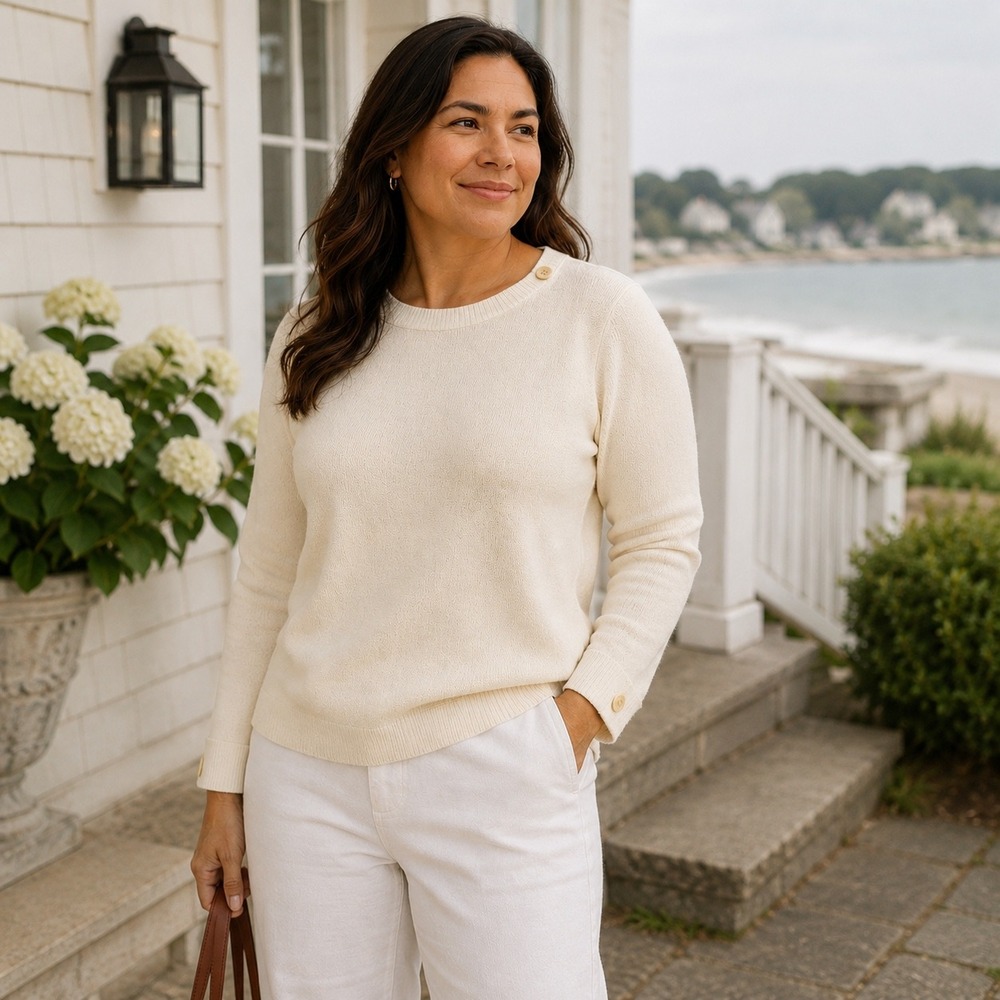 Liz Claiborne Ivory Cotton Sweater Women's XL Coastal Grandmother Minimalist